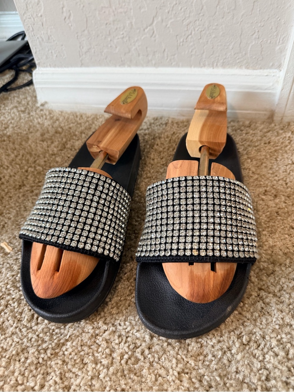 Madden NYC Rhinestone‎ Slide Sandals Women’s Black Crystal Slip-On